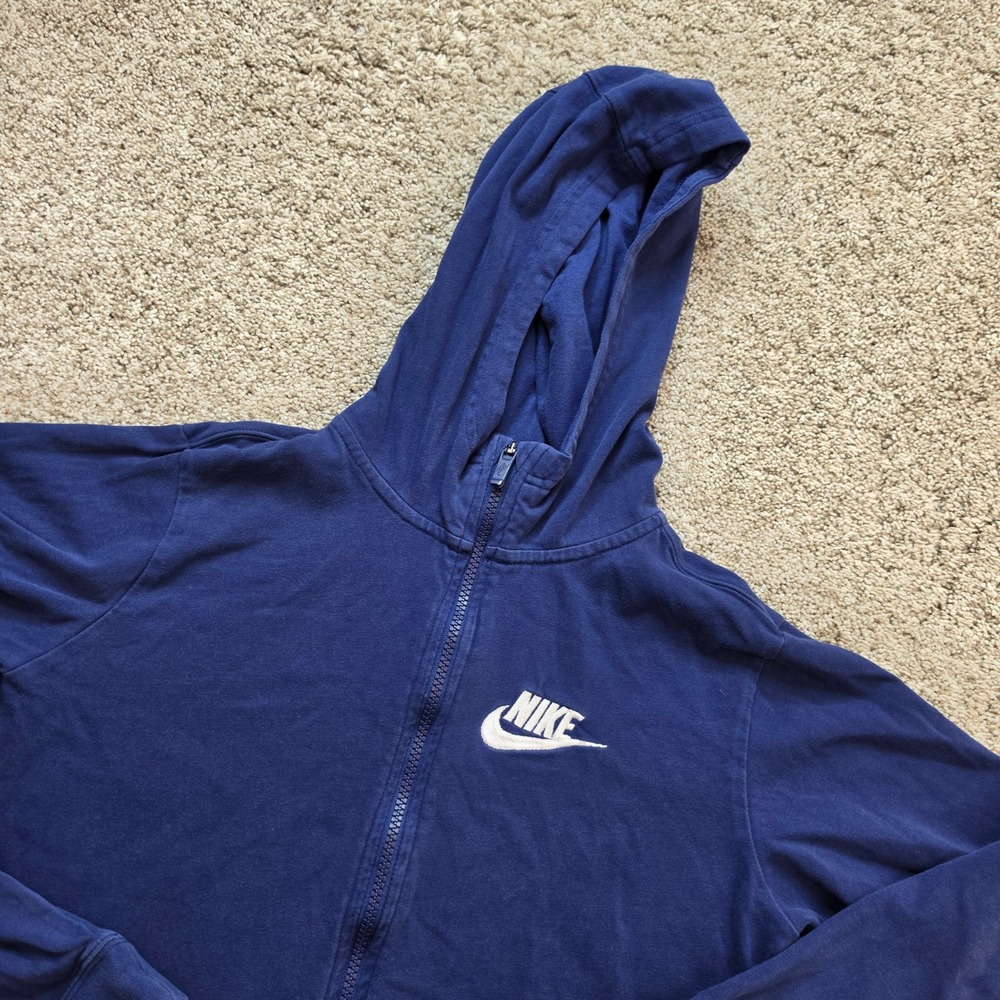 Nike Full Zip Hoodie Womens XL Navy Blue Cotton Jersey Sporty Athleisure Logo